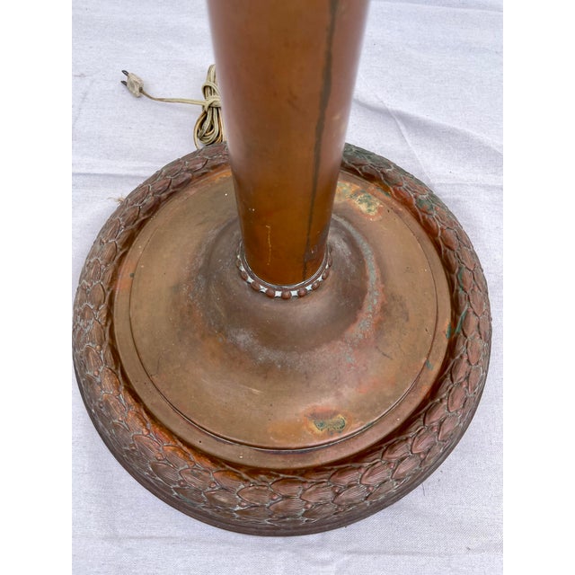 Tiffany Studios Early 20th Century Copper Floor Lamp With Tiffany-Style Dragonfly Stained Glass Shade For Sale - Image 4 of 12