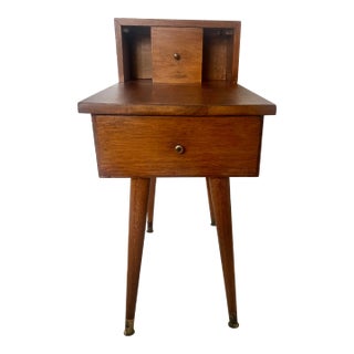 Mid Century Step Up Nightstand/Bedside Table Tapered Legs With Drawer For Sale