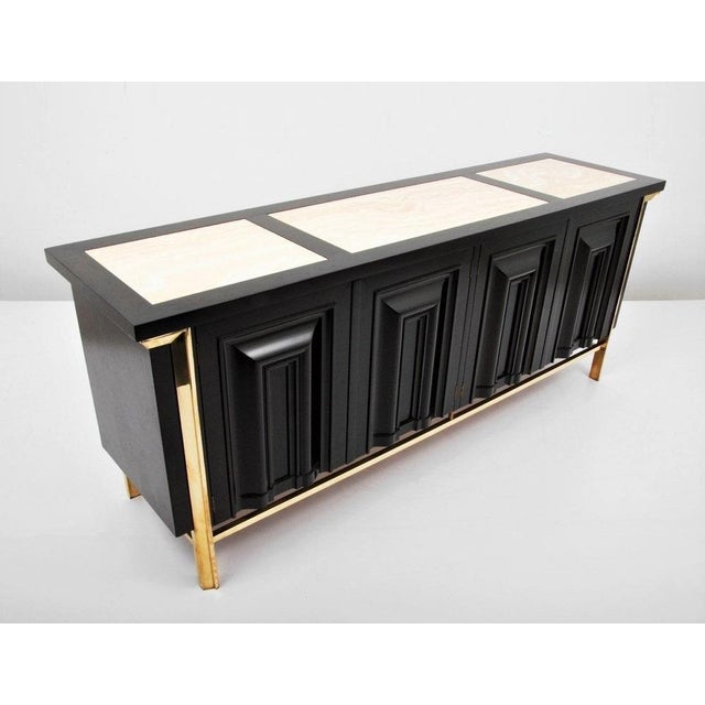 Mid-Century Modern Breathtaking Black Lacquered and Brass Credenza or Sideboard by Mastercraft For Sale - Image 3 of 7