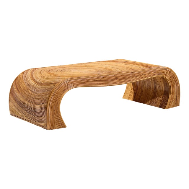 Gabriella Crespi Style Mid Century Pencil Reed Rattan Coffee Table For Sale