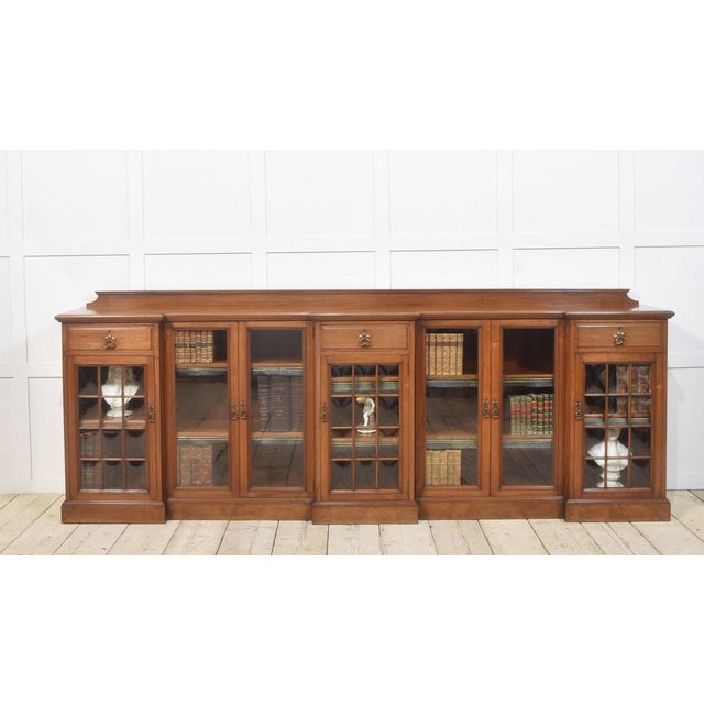 Gold Large Breakfront Low Bookcase in Walnut, 1890s For Sale - Image 8 of 18