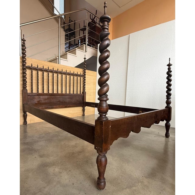 19th Century Baroque Queen Bed, Original Four Solomonic Poster Lisbon Bed For Sale - Image 6 of 18