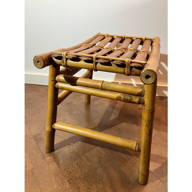 Mid-Century Modern 1950s Pair of Japanese Take-Zaiku Bamboo "Curule" Benches For Sale - Image 3 of 10