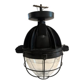 1950s Large, Heavy Black Mapelec Industrial Ceiling Light For Sale