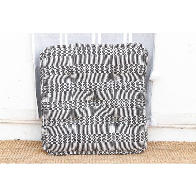 Hand Block Printed Black & White Floor Cushion For Sale In Los Angeles - Image 6 of 7