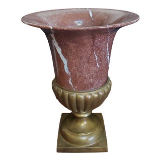 Carved Rosso Di Verona Marble Stone and Bronze Medici Urn Style Neo-Classical Campana Form Vase For Sale