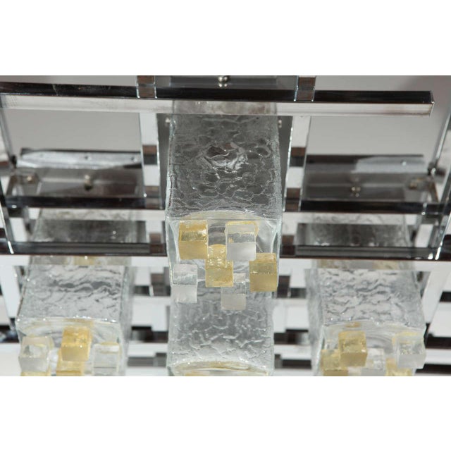 Metal Vintage Abstract Italian Glass & Chrome Chandelier For Sale - Image 7 of 10
