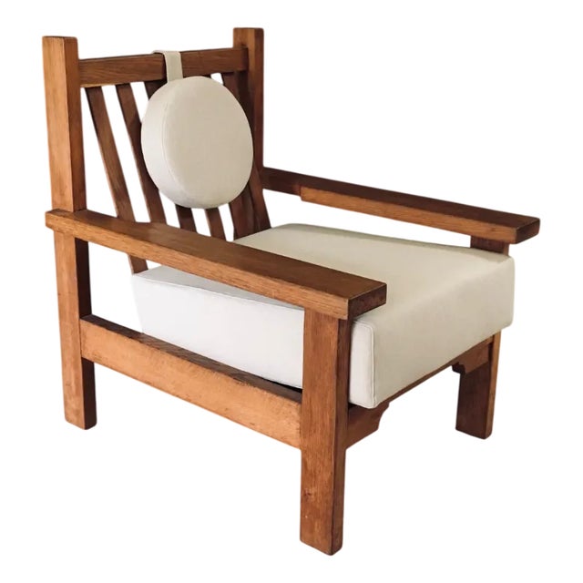 Brutalist Square Oak Lounge Chair, Belgium, 1950s For Sale