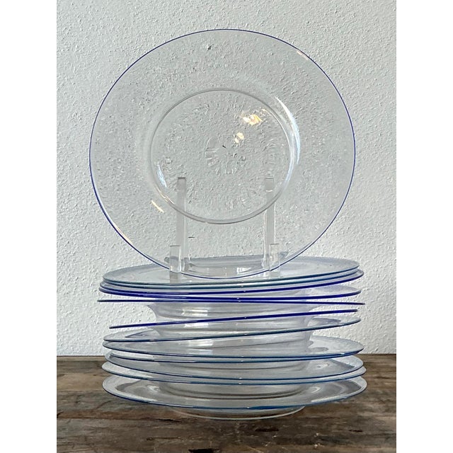 Mid-Century Modern Vintage Italian Carloe Scarpa for Murano Blue Tipped Glass Plates - Set of 12 For Sale - Image 3 of 12
