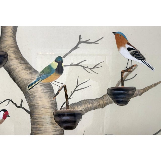Cream Chelsea House “The Aviary” Hand-Painted Watercolor on Silk For Sale - Image 8 of 15