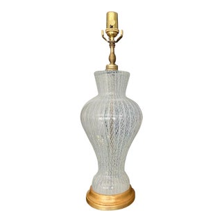 1960s Salviati Murano White Latticino Murano Glass Table Lamp For Sale