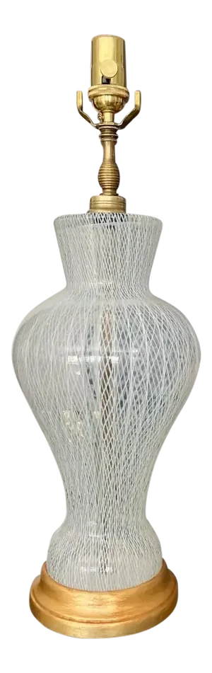 1960s Salviati Murano White Latticino Murano Glass Table Lamp