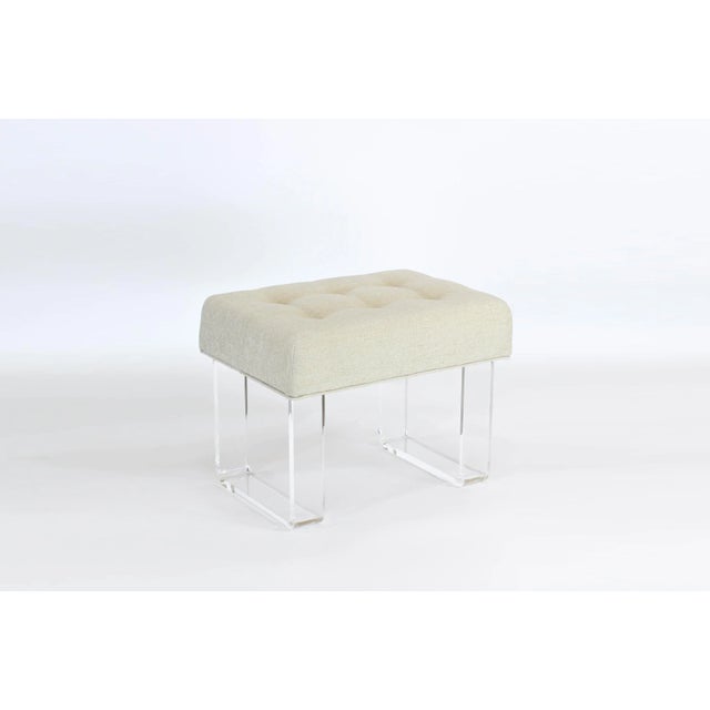 Contemporary Acrylic Cream Chenille Tops Benches- a Pair For Sale - Image 3 of 6