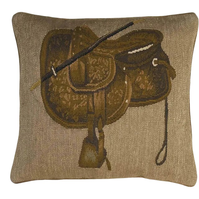 Olive Aubusson Equestrian Throw Pillow For Sale
