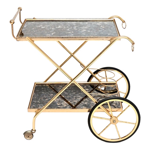 Vintage Italian Brass Drinks Trolley, 1970s For Sale