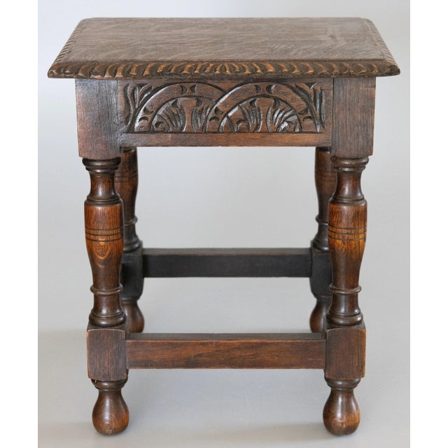 English Antique English Carved Tiger Oak Joint Stool Side Table For Sale - Image 3 of 10