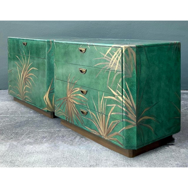 Vintage Boho Hand Painted Palms Dry Bar and Chest - Set of 2 For Sale - Image 12 of 15
