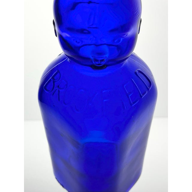 1930s Vintage Brookfield “Baby Top, Face” Cobalt Blue Glass Bottle For Sale In Dallas - Image 6 of 11
