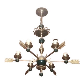 C. 1920's French Empire/ Art Deco Gilt & Patinated Bronze Shooting Arrow Chandelier Attrib. Maison Bagues For Sale