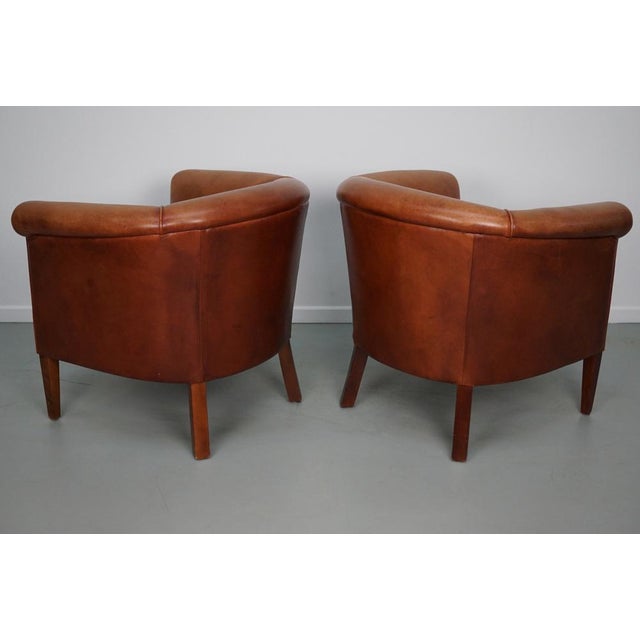Vintage Dutch Cognac Colored Leather Club Chairs, 1970s, Set of 2 For Sale - Image 4 of 16