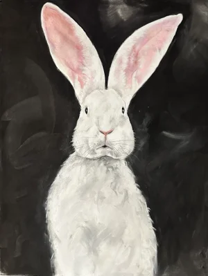 Contemporary Pastel Drawing "White Rabbit"