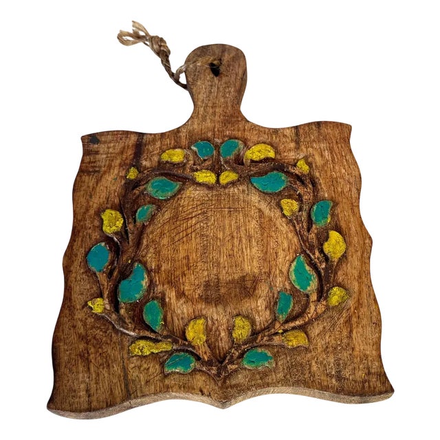 Vintage French Decorative Wooden Board with Hand-Painted Floral Design 1960s For Sale