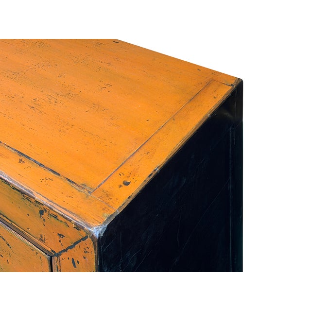 Distressed Vintage Style Weathered Orange Drawers Credenza Cabinet For Sale - Image 15 of 15