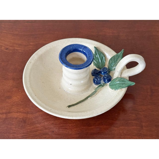 New England Blueberry Relief Studio Pottery Candleholder For Sale - Image 6 of 6