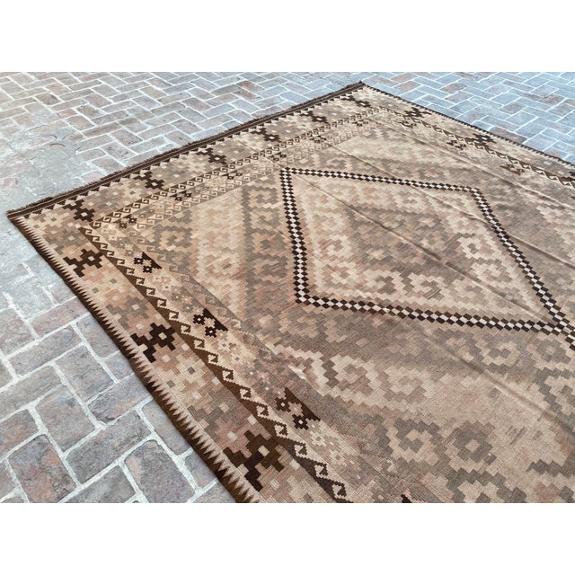 Handwoven Vintage Kilim Rug in Beige, Brown and Soft Gray, 9.6 X 16.1 Ft For Sale - Image 6 of 15