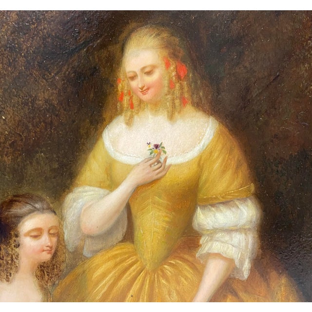 Eduard L. Roelant Mid-19th Century Oil Portrait of Two Sisters With Their Dog For Sale - Image 4 of 12