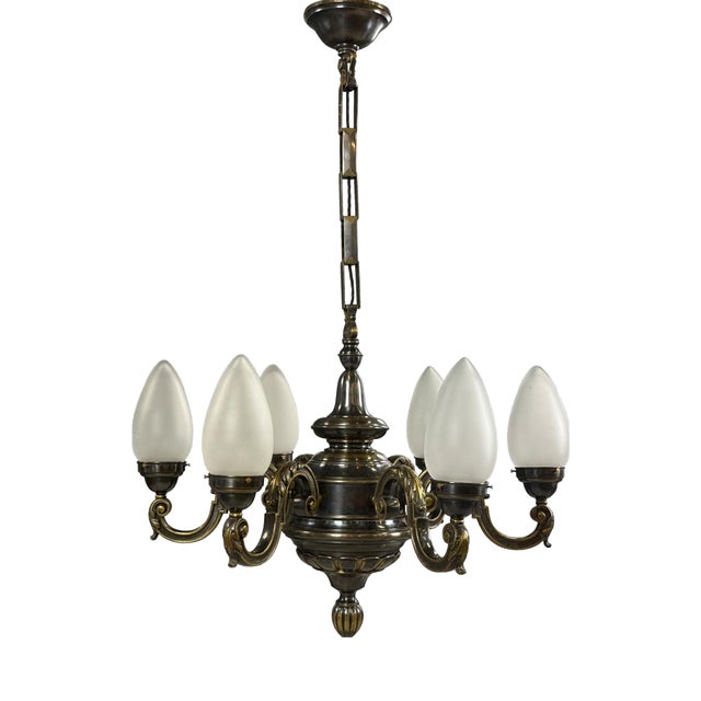 Antique Brass Chandelier with Adjustable Arms, Former Czechoslovakia, 1910s For Sale