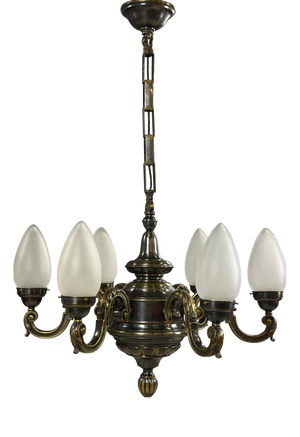 Antique Brass Chandelier with Adjustable Arms, Former Czechoslovakia, 1910s