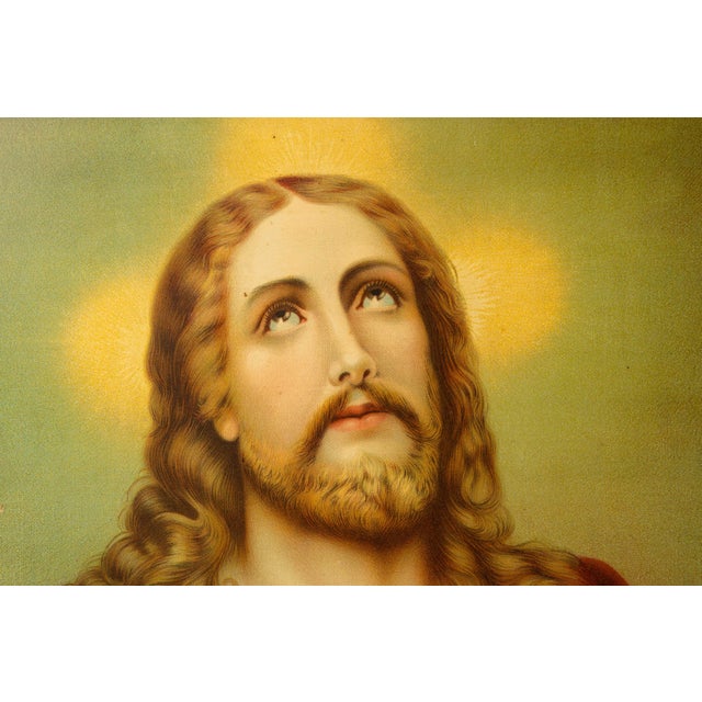 Early 20th Century Early 20th Century Sacred Heart | Framed Tin Litho Christ Print For Sale - Image 5 of 7