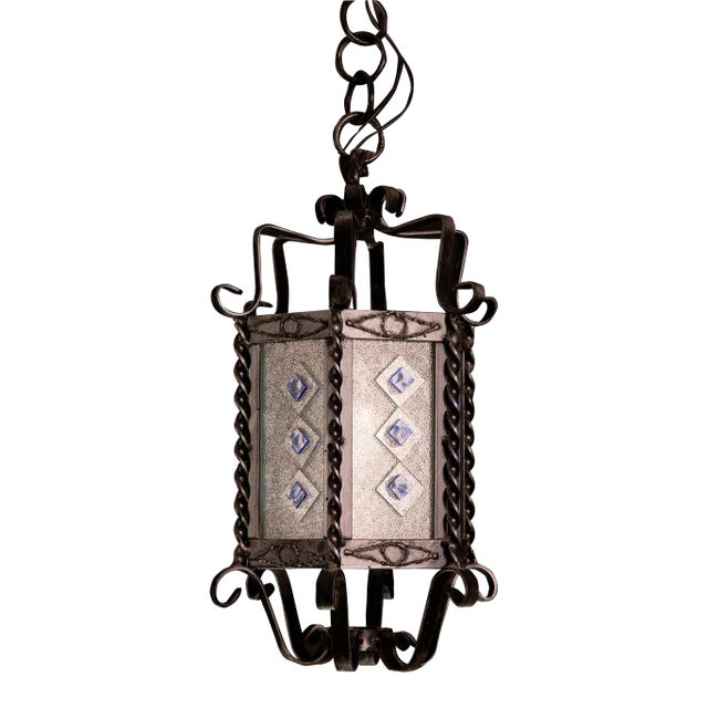 Vintage Italian Iron and Glass Lantern, 1960s For Sale