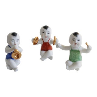 Chinese Bisque Porcelain Piano Babies Musical Figurines- Set of 3 For Sale