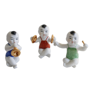 Chinese Bisque Porcelain Piano Babies Musical Figurines- Set of 3