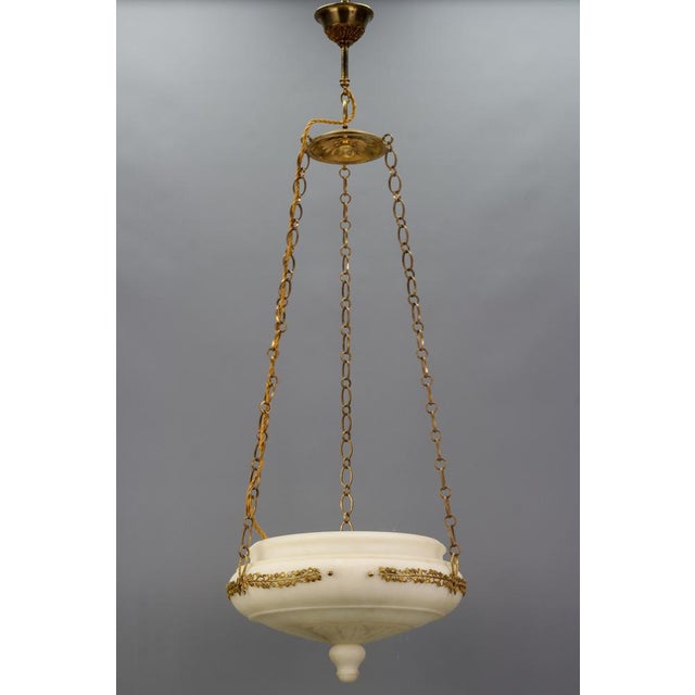 French Neoclassical Style White Alabaster, Gilt Bronze and Brass Pendant Light, 1890s For Sale - Image 3 of 18