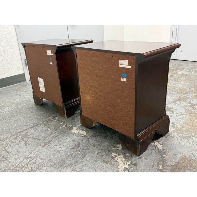 Wood Dark Cherry Two Drawer Nightstands, Pair For Sale - Image 7 of 12