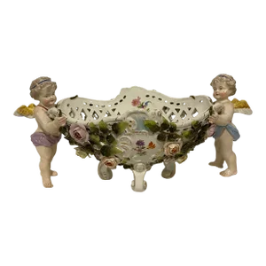 Late 19th Century Stitzendorf Reticulated Bowl With Cherubs