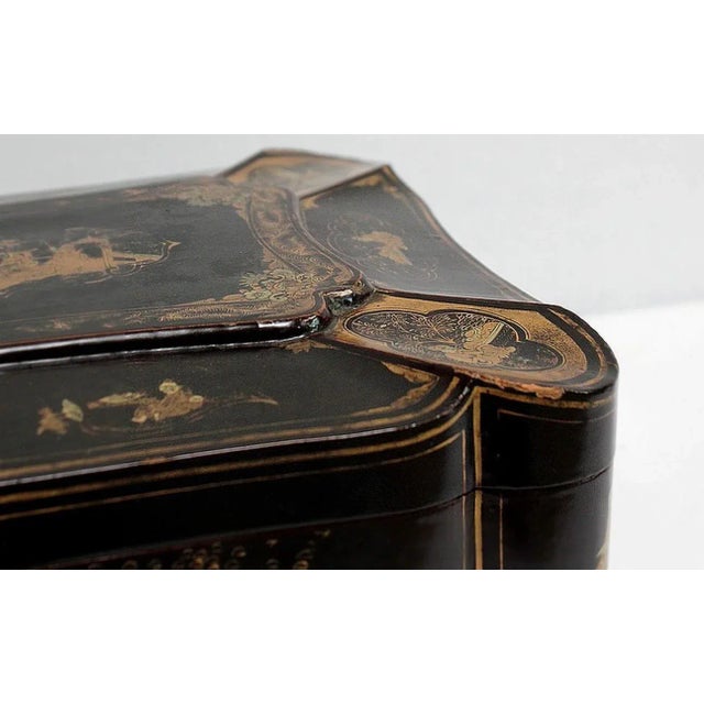 Large Napoleon III Japonaiserie Wooden Box Painted Black, Mid-19th Century For Sale - Image 11 of 18