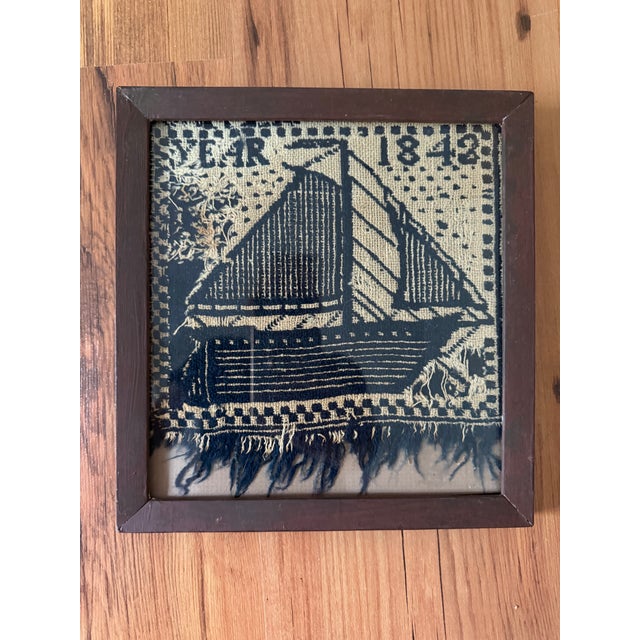 Ink Blue Antique Textile Fragment, Framed For Sale - Image 8 of 8