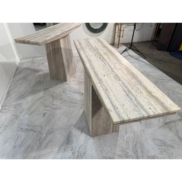 Set of Two Italian Travertine Console Tables, 1970s For Sale - Image 12 of 13