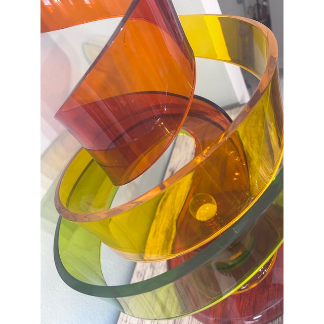 Signed Haziza Studio Lucite Ribbon Sculpture, Israel, C. 1990, 27” For Sale - Image 10 of 17