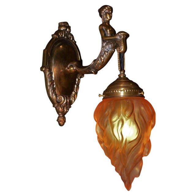 French Empire Bronze Siren Sea Nymph Figural Wall Light Sconce, 1930s For Sale - Image 18 of 18