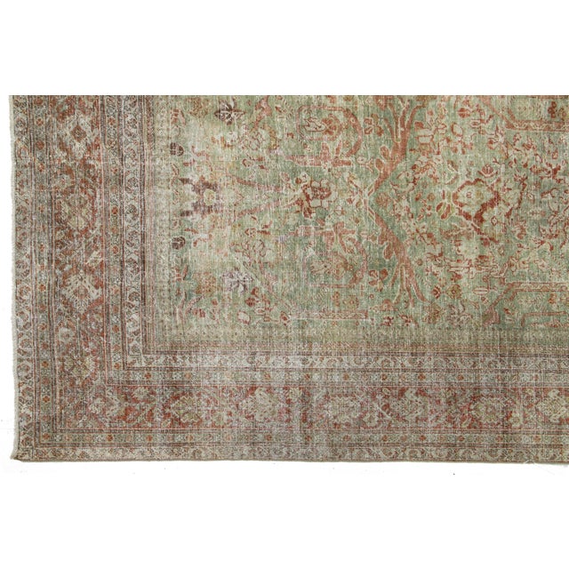 Textile Green Antique Persian Mahal Wool Rug With Allover Design From the 1890s For Sale - Image 7 of 11