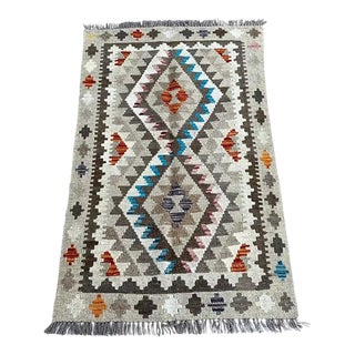 Chobi Kilim Rug - Earthy Hues & Bold Patterns, 2.7' X 4.1' For Sale