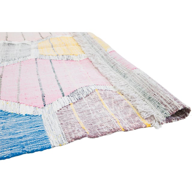 Contemporary Contemporary Multicolored Kilim Wool Rug With Geometric Design For Sale - Image 3 of 10