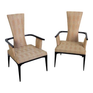 Pair of 1950s Hollywood Regency Ebonized Armchairs For Sale