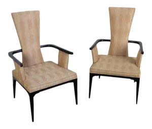 Pair of 1950s Hollywood Regency Ebonized Armchairs
