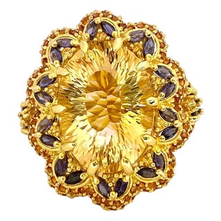 Bochic "Orient" Vintage Yellow Sapphire, Citrine & Sapphire Set 18K Gold & Silver For Sale